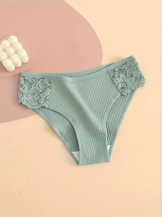 4 Pièces Culottes en Dentelle Contrastée - Culottes Extensibles, Côtelées, Confortables et Respirantes