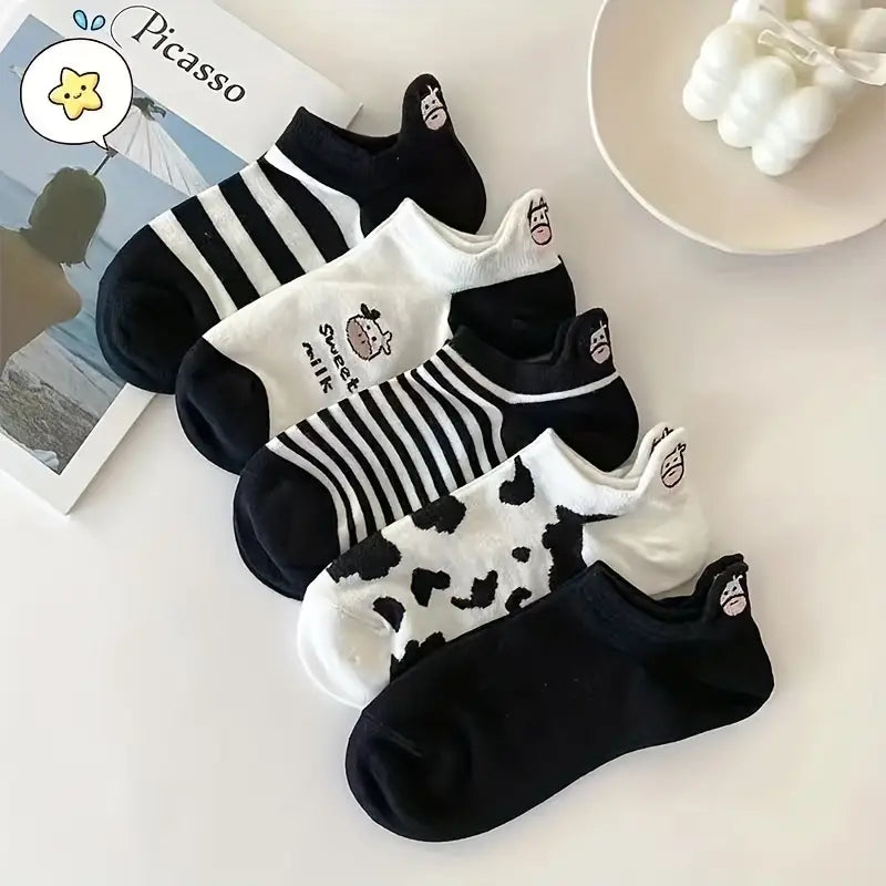 5 paires de chaussettes de vache mignonnes, chaussettes respirantes confortables