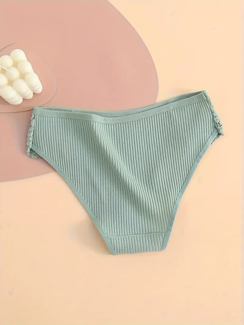 4 Pièces Culottes en Dentelle Contrastée - Culottes Extensibles, Côtelées, Confortables et Respirantes
