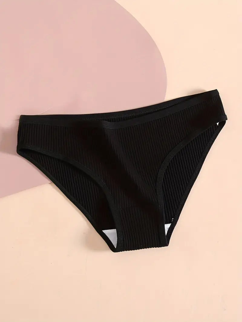 5 Pièces Slips Côtelés Solides - Culottes Intimes Extensibles, Confortables et Respirantes