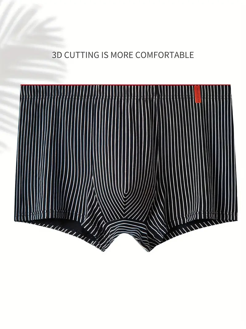 (4 Pièces) Lot de Boxers en Coton Mélangé à Rayures pour Hommes – Confort et Style Intemporel
