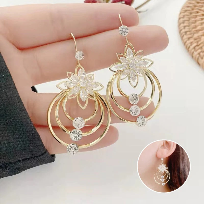 BOUCLES D'OREILLES TROIS CRÉOLES LOTUS EN CRISTAL