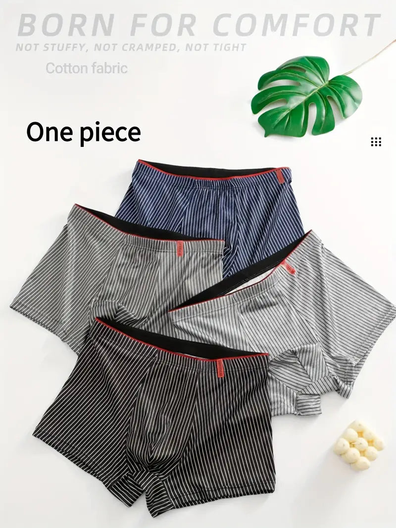 (4 Pièces) Lot de Boxers en Coton Mélangé à Rayures pour Hommes – Confort et Style Intemporel