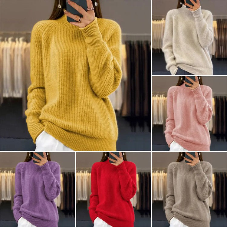 Nouveau Pull à col roulé tricoté de couleur unie pour femme