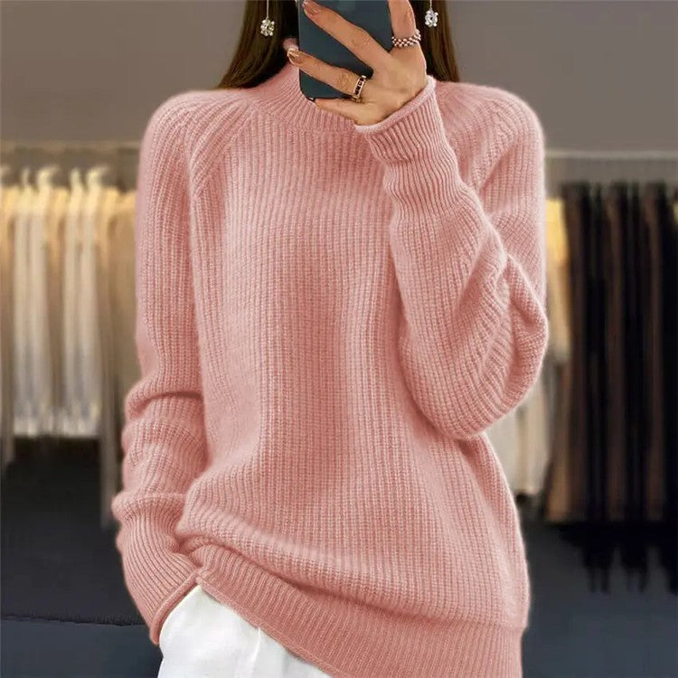 Nouveau Pull à col roulé tricoté de couleur unie pour femme