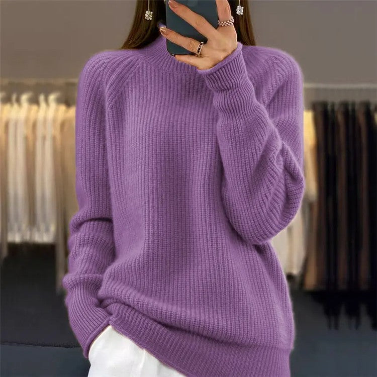Nouveau Pull à col roulé tricoté de couleur unie pour femme