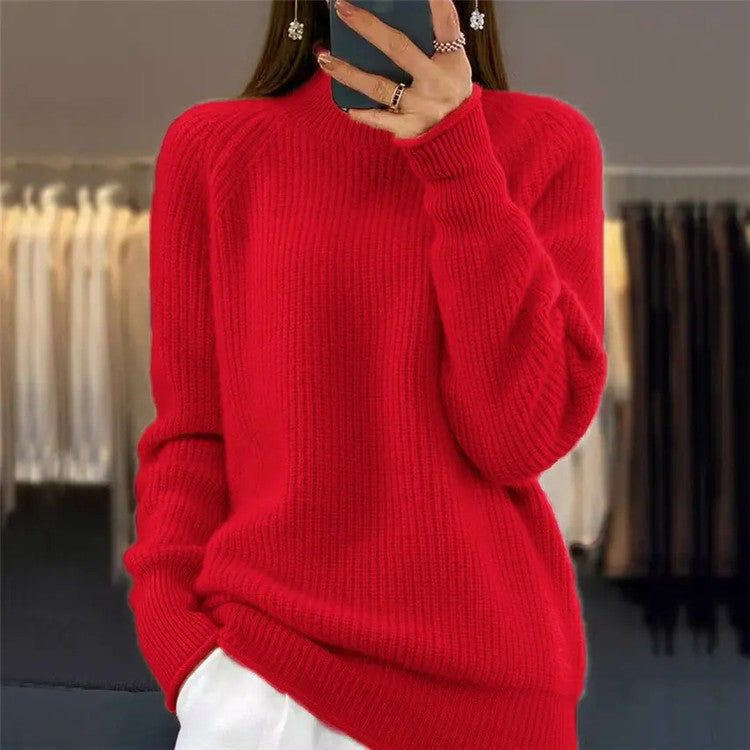 Nouveau Pull à col roulé tricoté de couleur unie pour femme