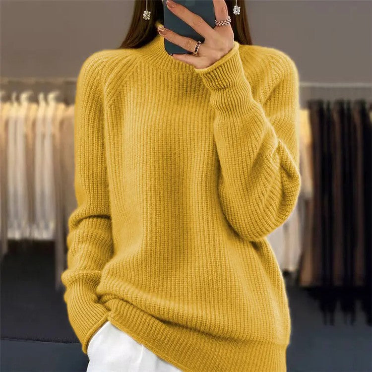 Nouveau Pull à col roulé tricoté de couleur unie pour femme