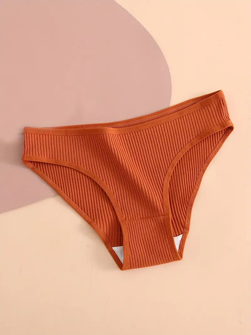 5 Pièces Slips Côtelés Solides - Culottes Intimes Extensibles, Confortables et Respirantes