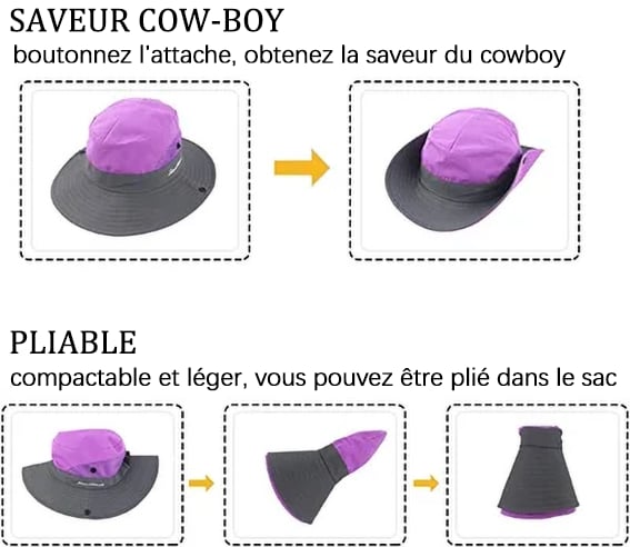 Chapeau de soleil pliable avec protection UV