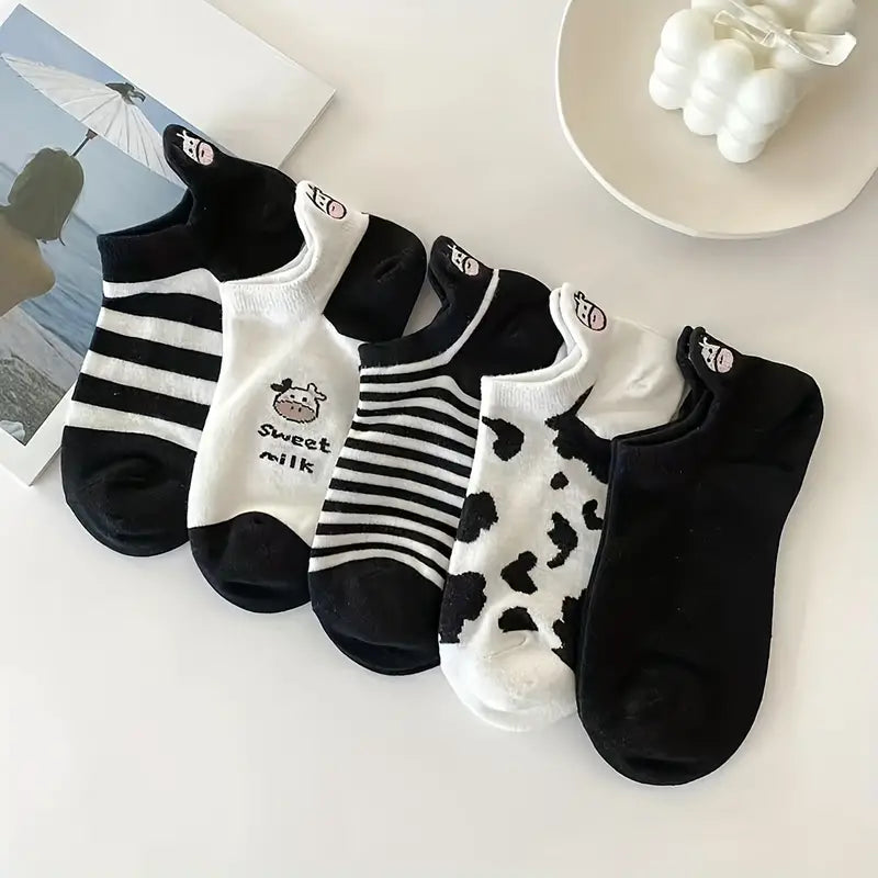 5 paires de chaussettes de vache mignonnes, chaussettes respirantes confortables