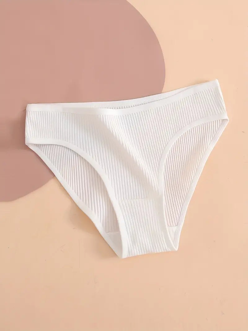 5 Pièces Slips Côtelés Solides - Culottes Intimes Extensibles, Confortables et Respirantes
