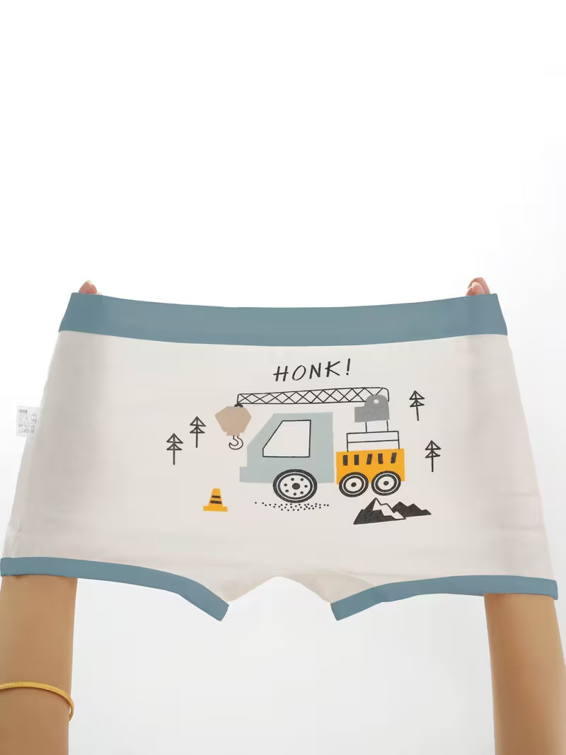 Pack de 4 Slips Garçon en Coton Doux – Imprimés Dessins Animés, Coupe Confort & Anti-Serrage