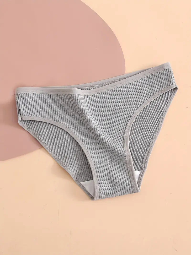 5 Pièces Slips Côtelés Solides - Culottes Intimes Extensibles, Confortables et Respirantes