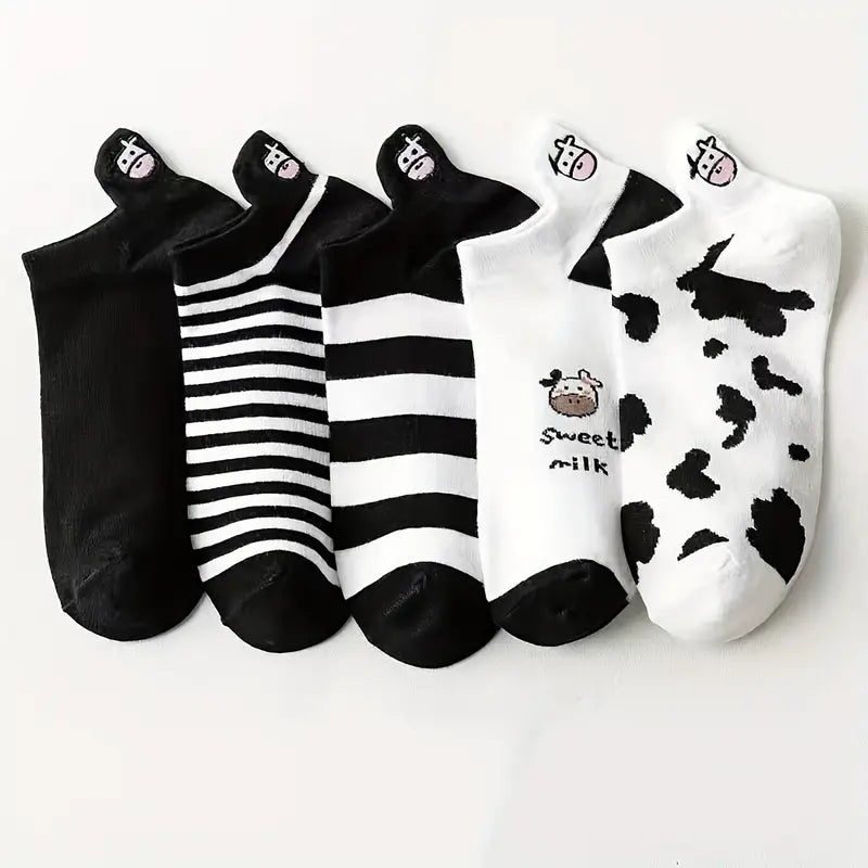 5 paires de chaussettes de vache mignonnes, chaussettes respirantes confortables