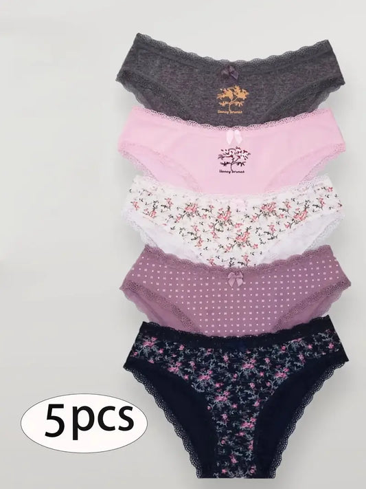 Pack de 5 Culottes Féminines LACE BLOOM™ – Élégance, Confort & Charme au Quotidien