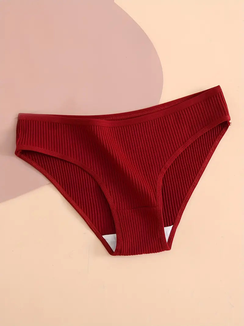 5 Pièces Slips Côtelés Solides - Culottes Intimes Extensibles, Confortables et Respirantes