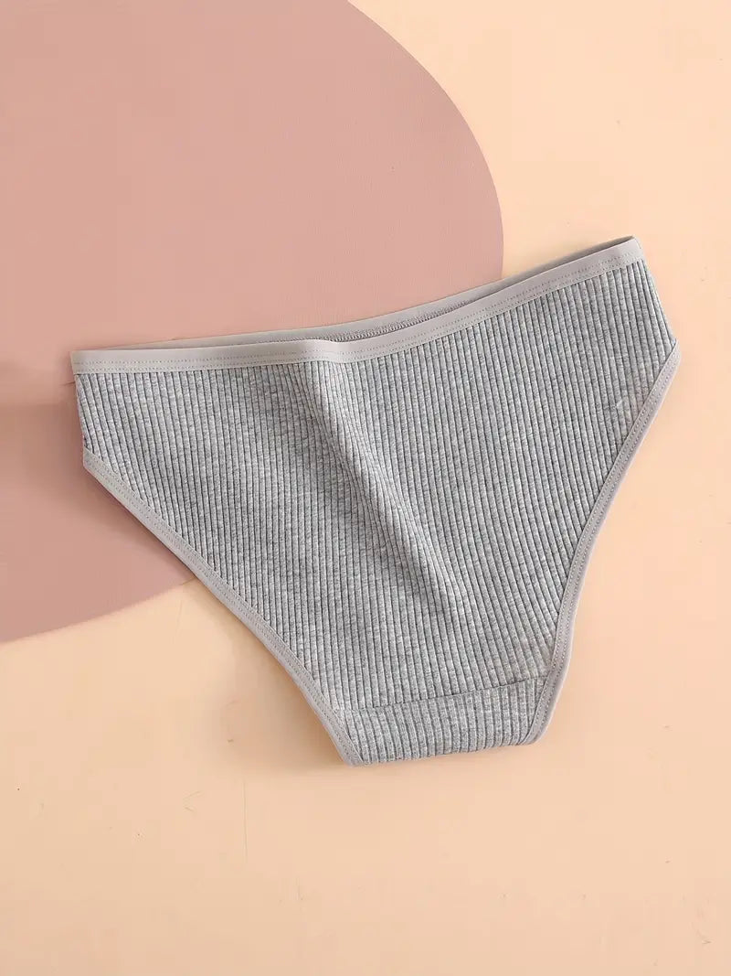 5 Pièces Slips Côtelés Solides - Culottes Intimes Extensibles, Confortables et Respirantes
